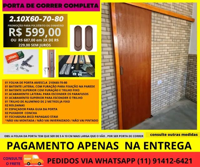 Kit porta de correr - com ferragens e trilho