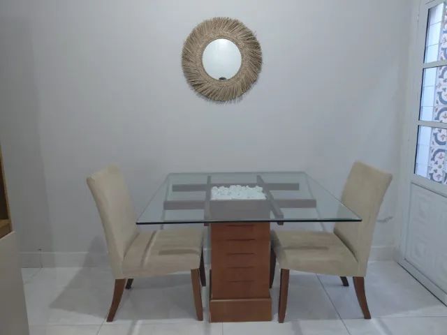 mesa de jantar quadrada tampo de vidro 