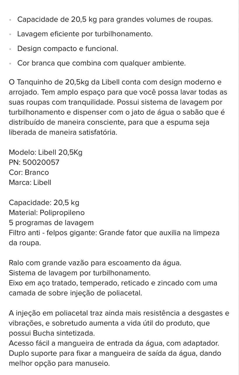 Tanquinho de 20,5kg da Libell Novo - Foto 2