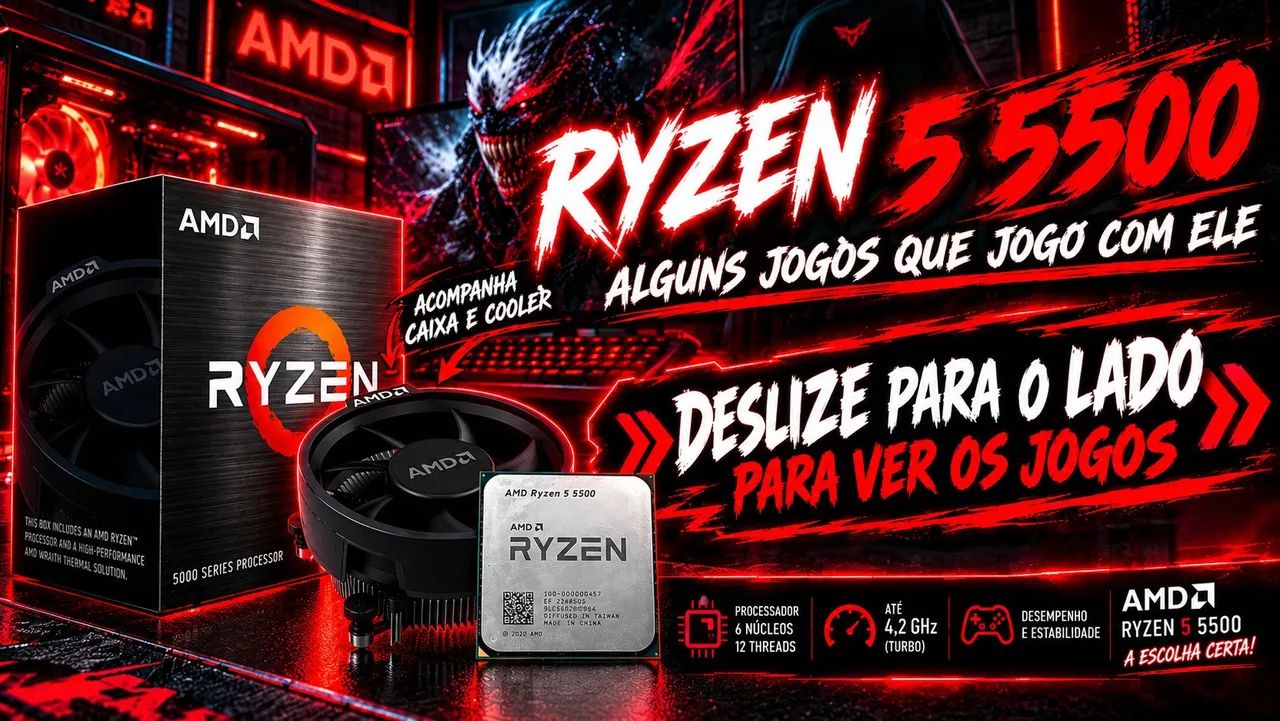 Ryzen 5 5500 + cooler + caixa