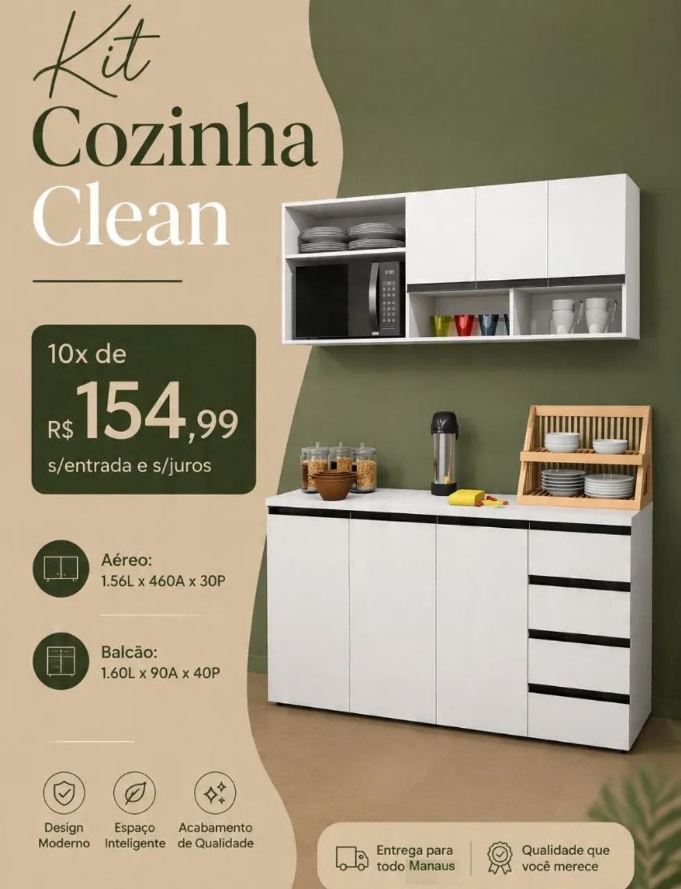 Kit balcão e armário de cozinha em mdf 