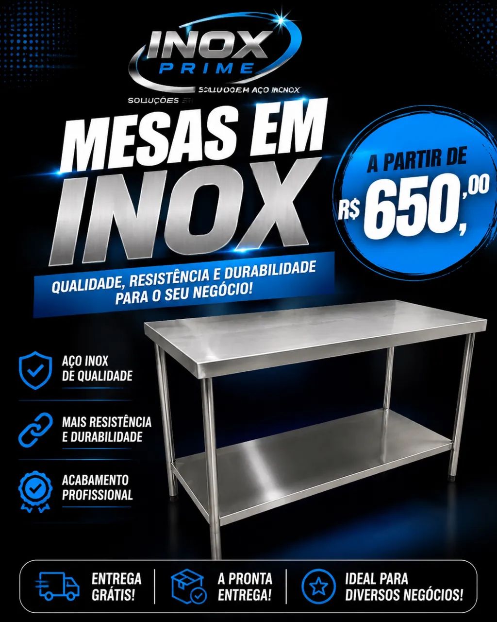 Mesas em inox a pronta entrega 