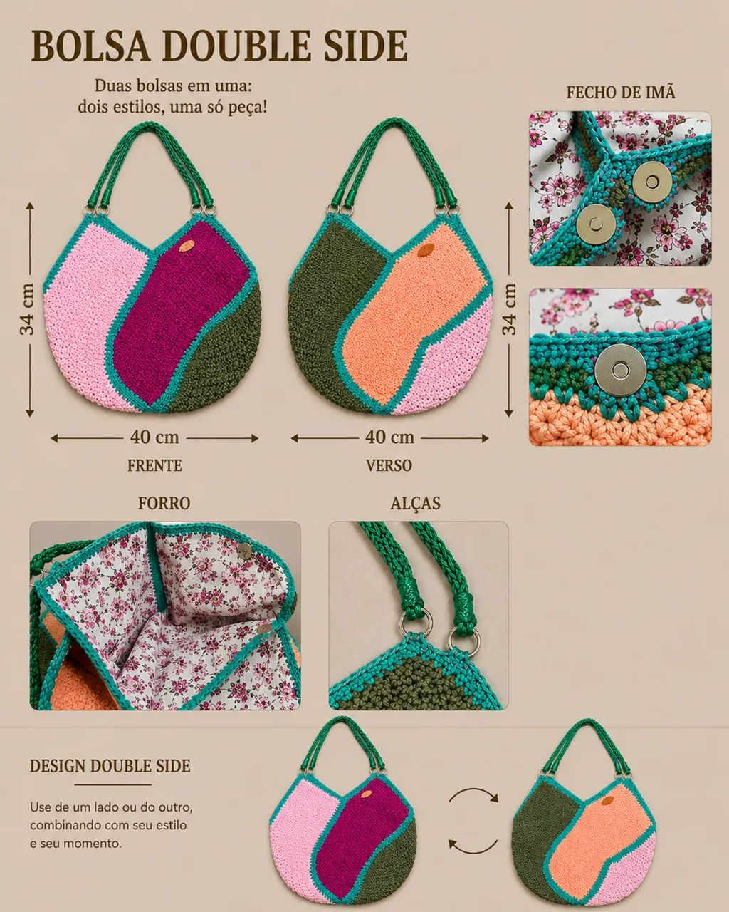 Bolsa De Crochê Artesanal - Foto 2