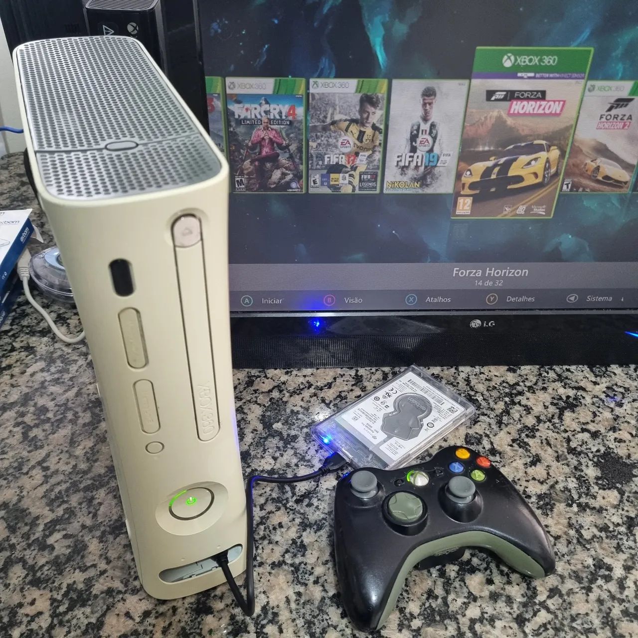 Xbox 360 Fat Jasper RGH 3.0 + HD 500GB + 32 Jogos + Boot