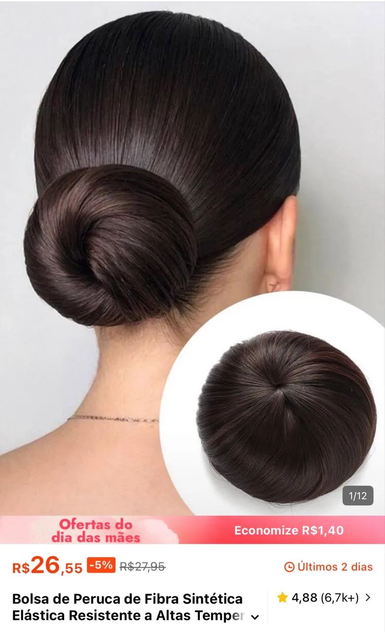 Aplique cabelo coque castanho escuro 