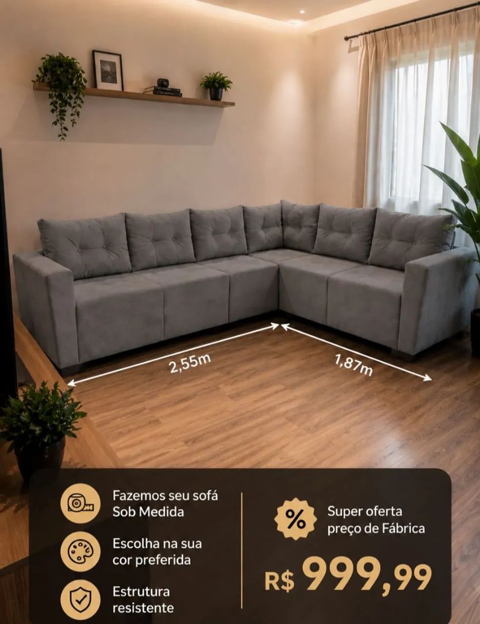 SOFÁ de canto GRANDE, em tecido, super OFERTA R$ 999,99
