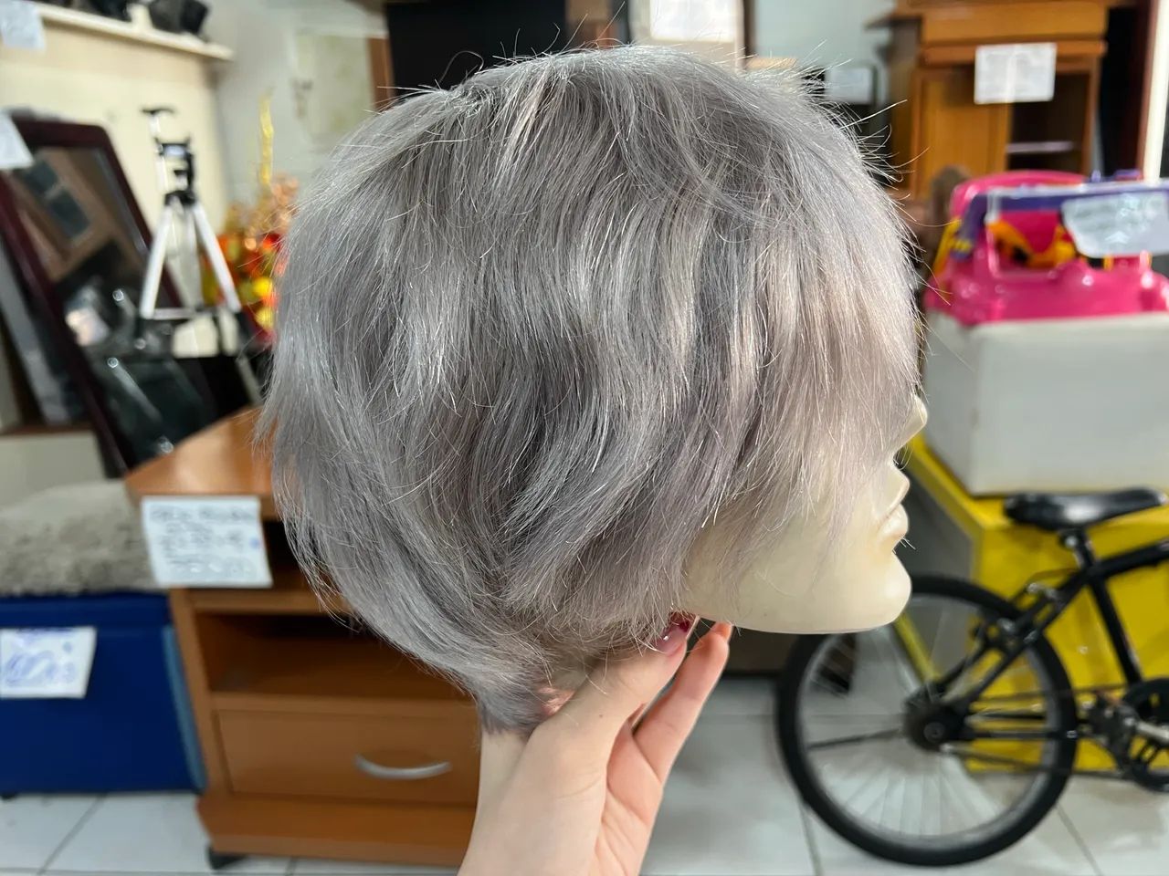 Lace Cinza Curta Natural Wig - Foto 2