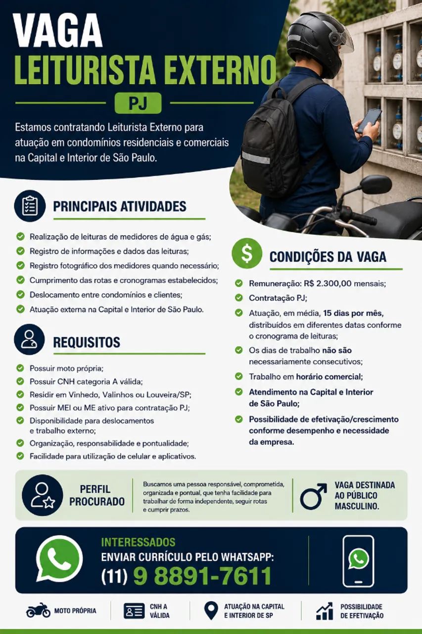 Vaga para leiturista externo