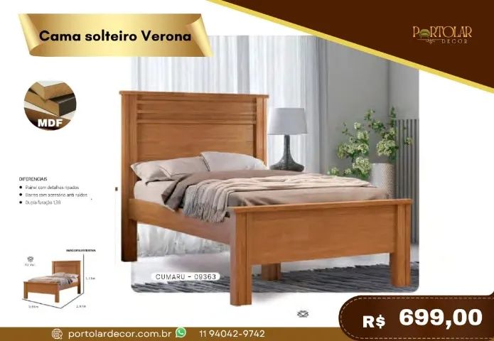 Cama solteiro Verona, a pronta entrega