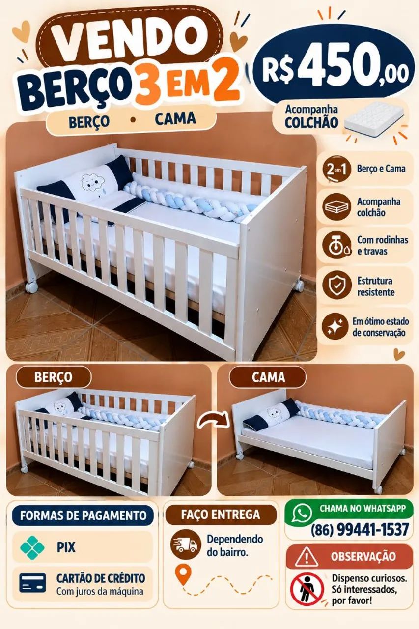Berço de bebê 2 em 1
