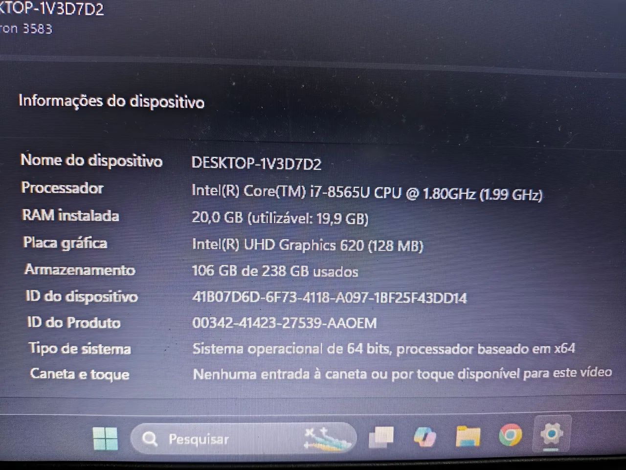 NoteBook Dell I7 20 GB Ram 256SSD