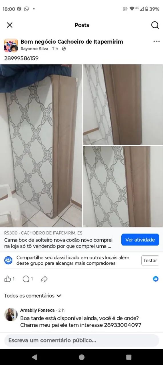 Cama solteiro box nova 