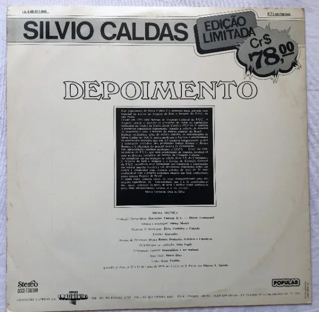 Silvio Caldas: Depoimento (1974) Disco Vinil Lp - Foto 2
