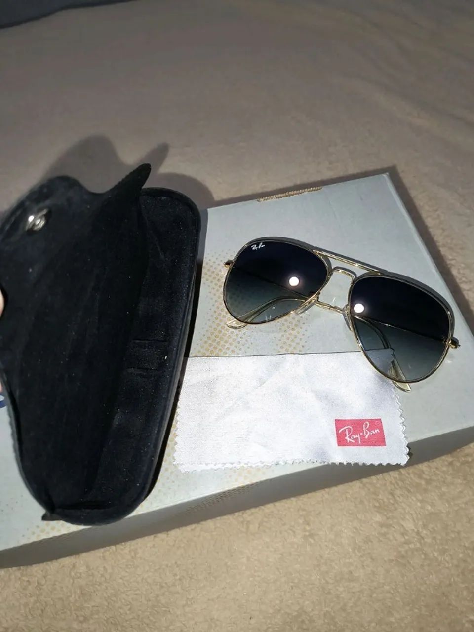 óculos de sol rayban aviator dourado - Foto 4