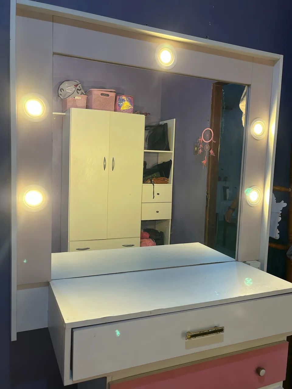 Camarim rosa com branco strass completo penteadeira com led - Foto 2