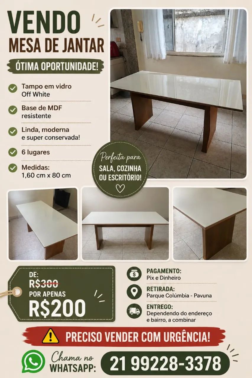 VENDO MESA DE JANTAR. ÓTIMA OPORTUNIDADE!