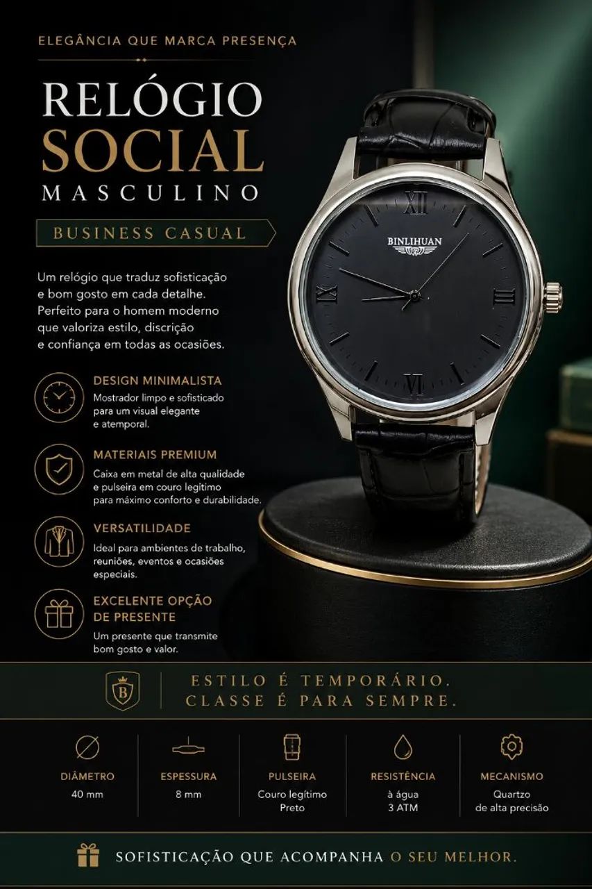 Relógio social business masculino 