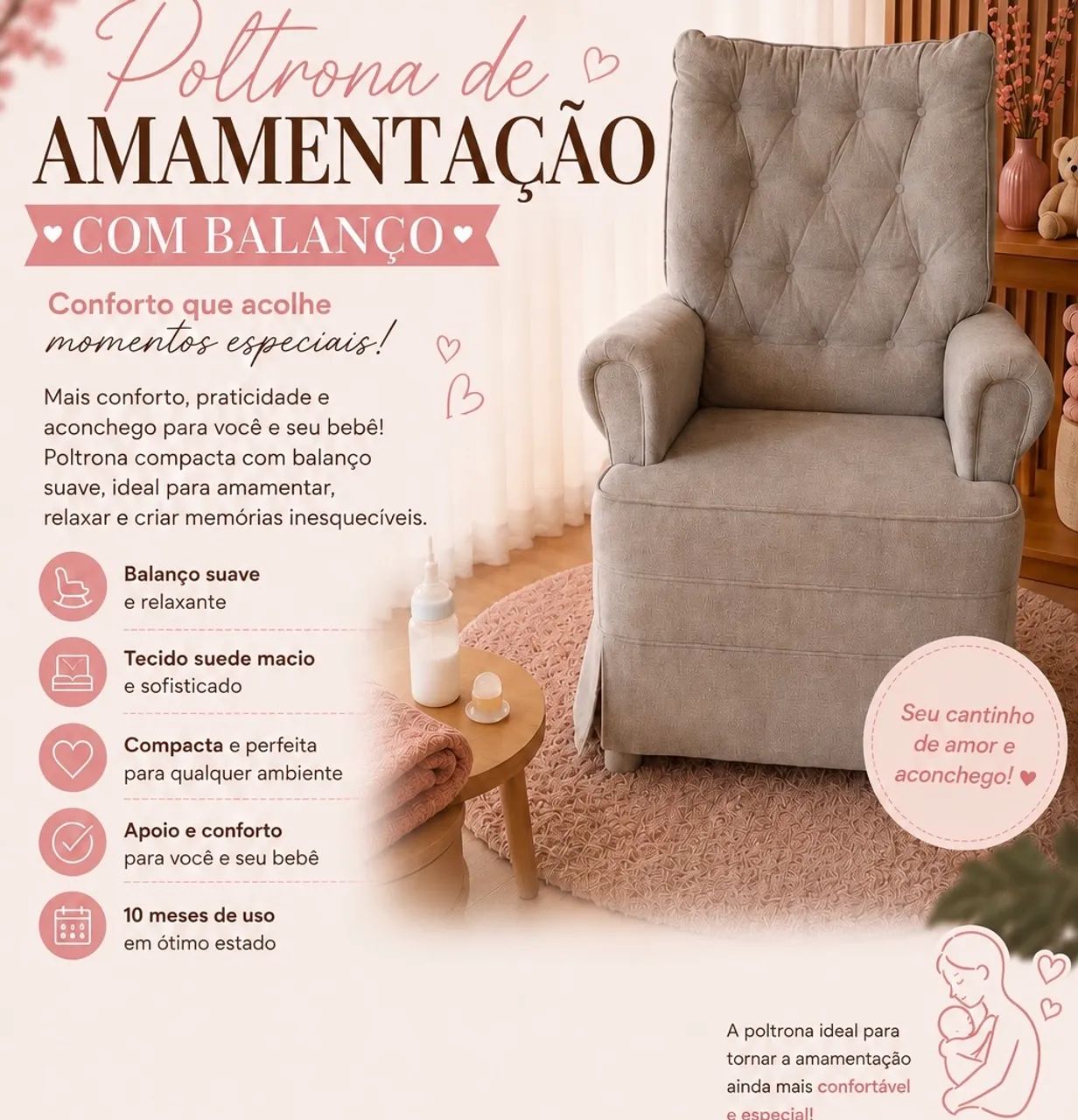 Poltrona amamentação compacta com balanço 