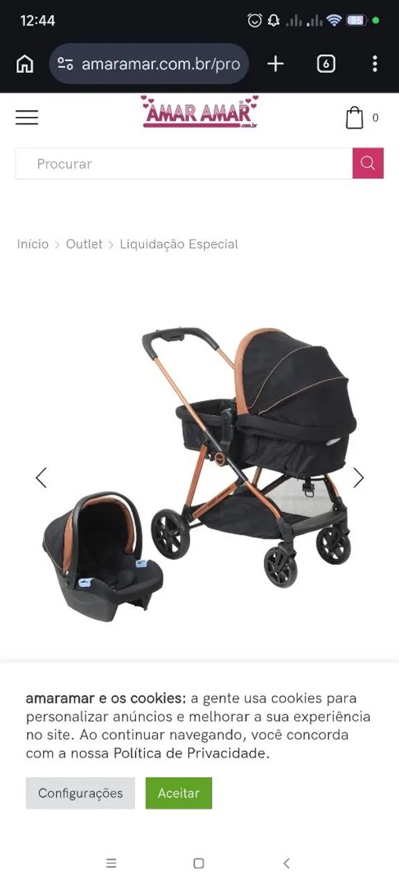 Carrinho de bebê Burigotto Materna com bebê conforto