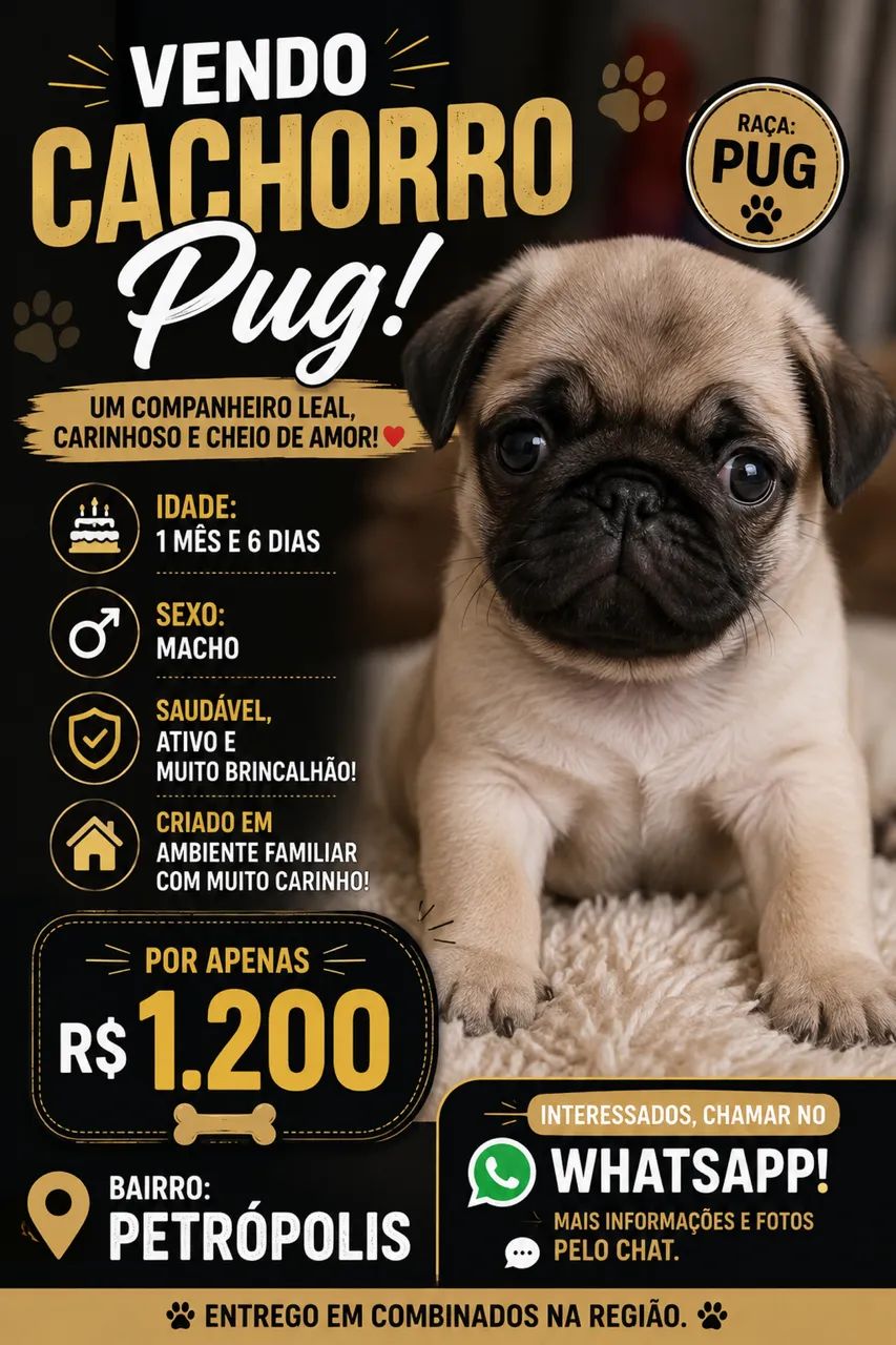 CACHORRO DA RAÇA PUG MACHO