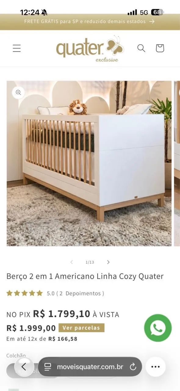 BERÇO 2 EM 1 COZY QUATER - Foto 4