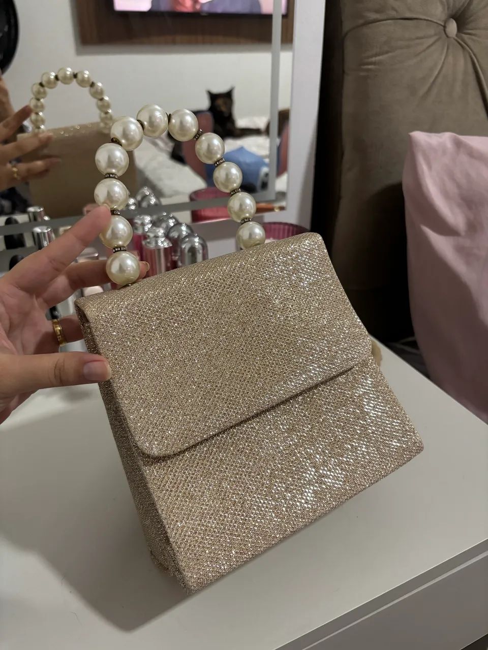 Bolsa de Festa Brilhosa com Pérolas 