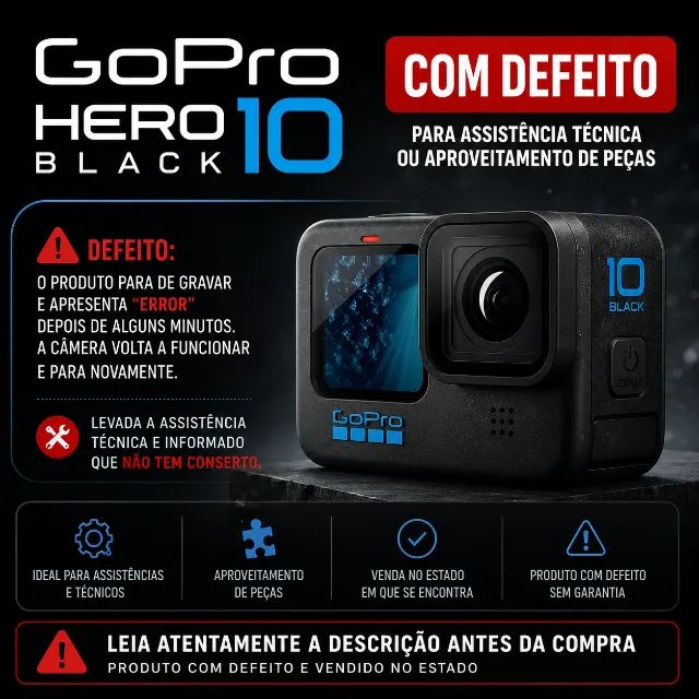Câmera GoPro Hero 10 (Black) (Defeito)