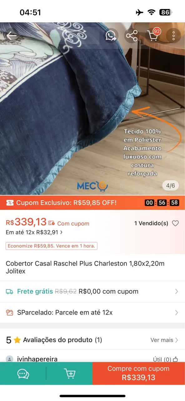 Cobertor Raschel King dupla face2,00x2,30m - Foto 5