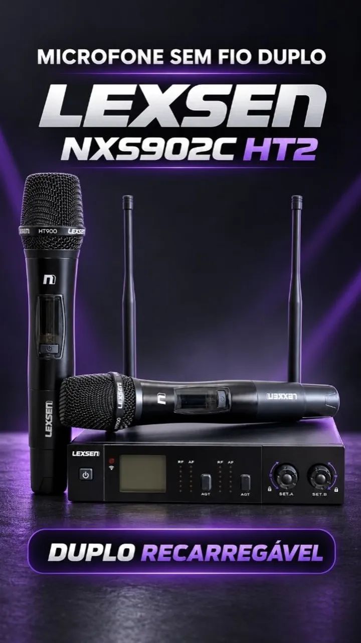 Microfone sem Fio Duplo Lexsen NXS902C HT2 Recarregável  - Foto 3