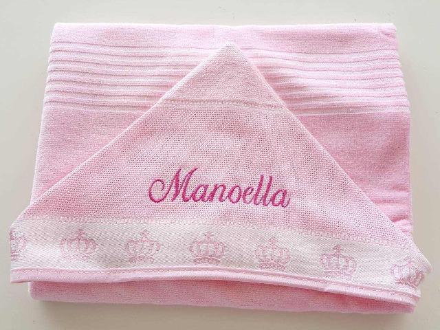 Toalha Bebe Capuz Nome Bordado Coroa Relevo Personalizada