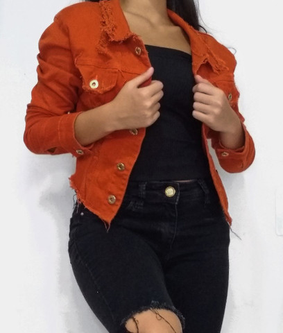 jaqueta jeans laranja