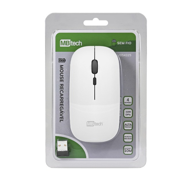 Mouse Optico Sem Fio Recarregavel 3200dpis MbTech
