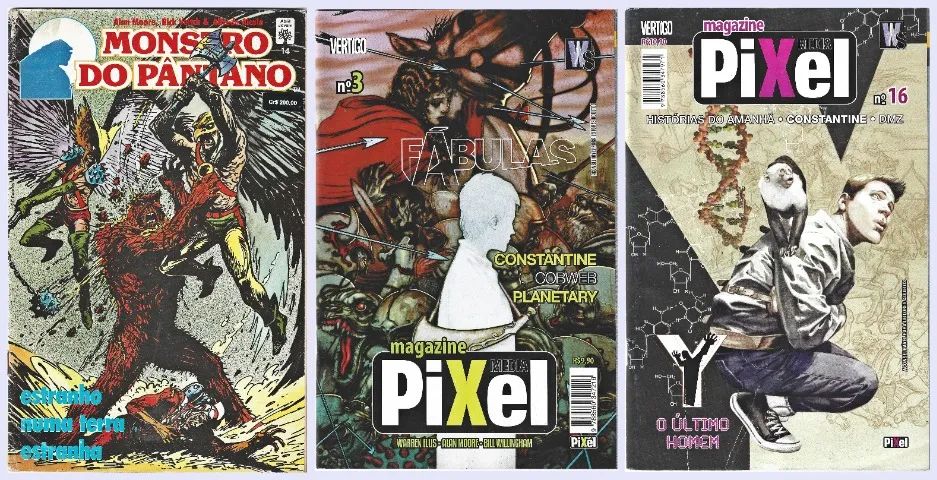 Monstro do Pântano (Abril) nº 14, Pixel Media Magazine nºs 3 e 16 - R$ 10,00 cada.