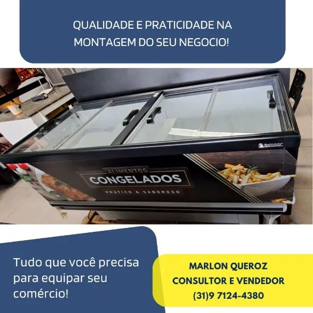Ilha Para Congelados Vidro Reto 1,90m Gelopar Adesivada Preta 
