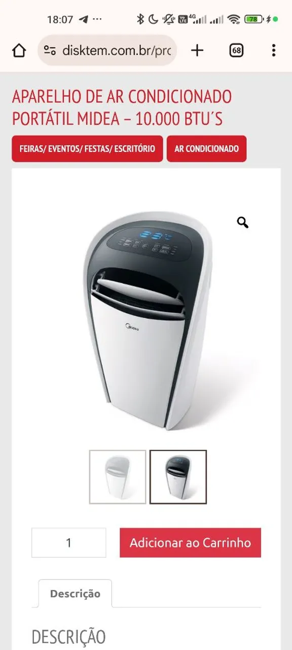 Ar Condicionado Portátil Midea 10.000 BTUs