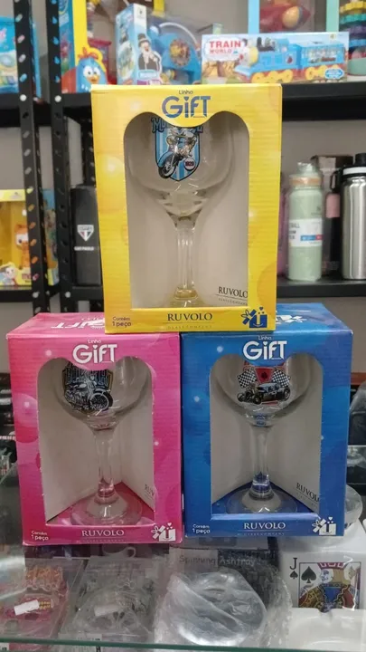 Trio de Taça de Vidro 300ml Desenho Moto e Carro