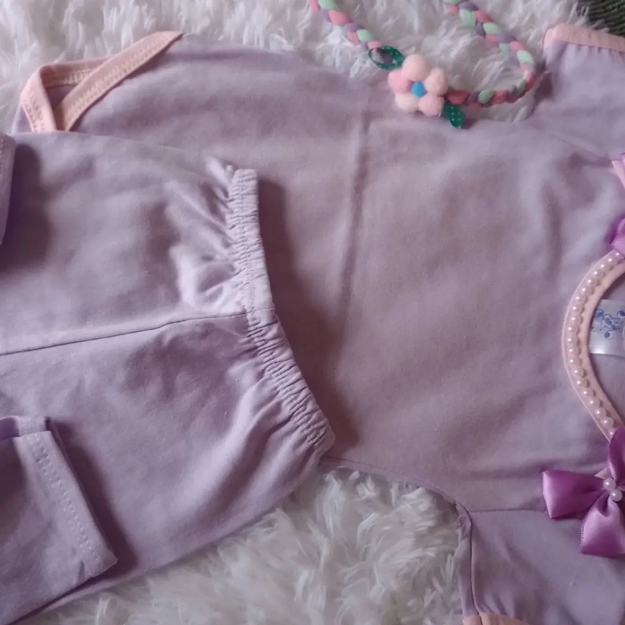 Conjunto Bebê Menina Rosa e lilás - Body e Calça com faixinha  - Foto 6