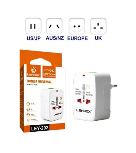 ADAPTADOR DE TOMADA UNIVERSAL PADRÃO INTERNACIONAL 45 PAISES LEHMOX LEY-202