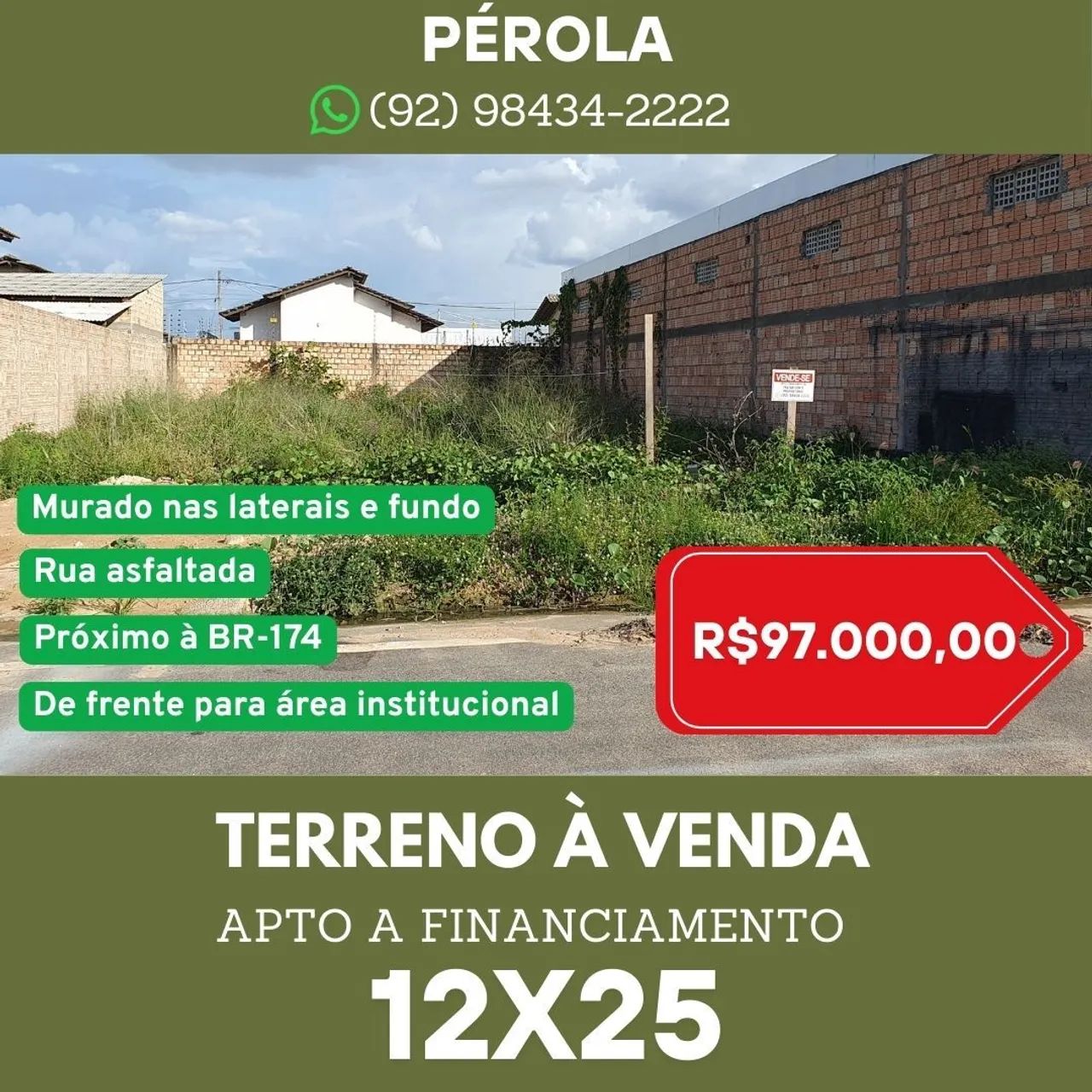 Terreno no Pérola (Bairro Dr. Airton Rocha)