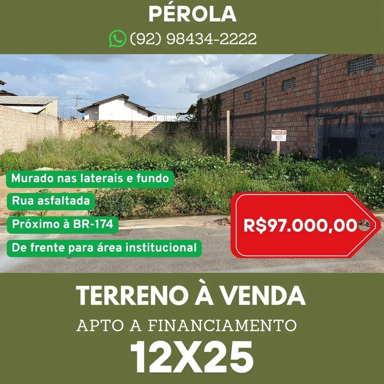 Terreno no Pérola (Bairro Dr. Airton Rocha)