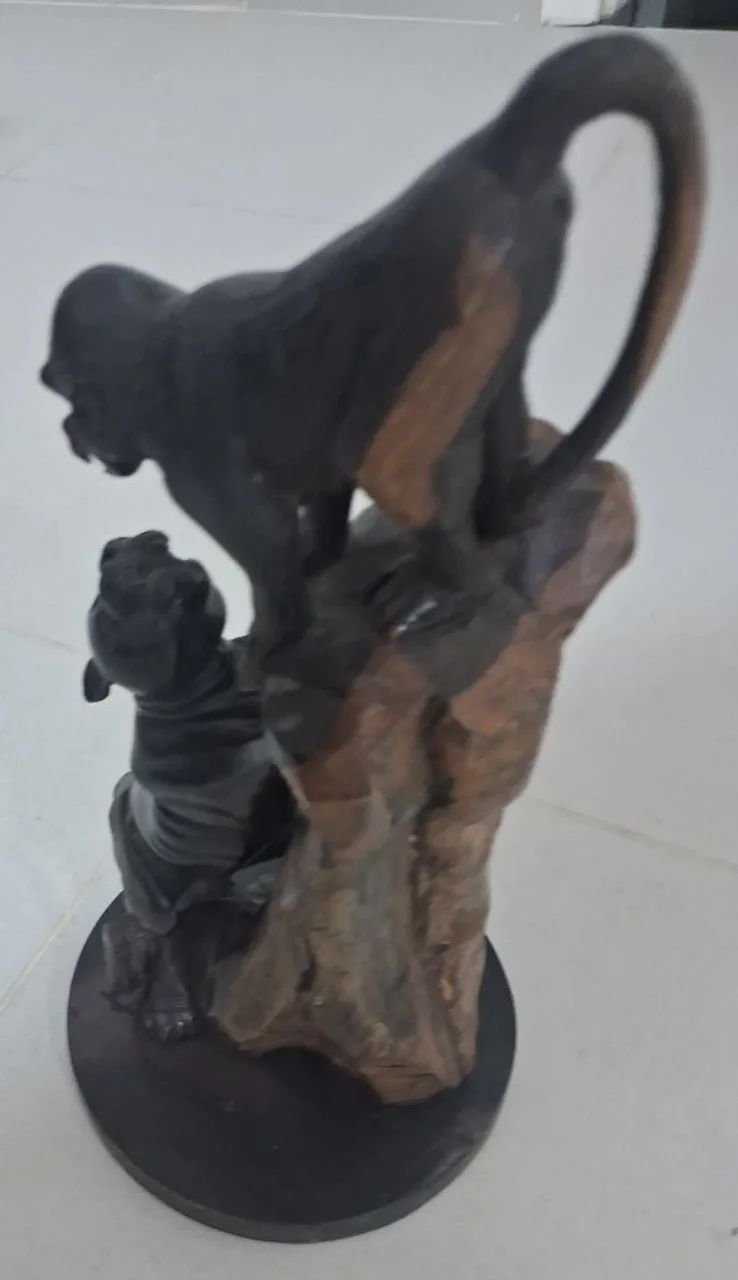 Escultura de madeira ébano africano - macaco e pantera - Foto 2