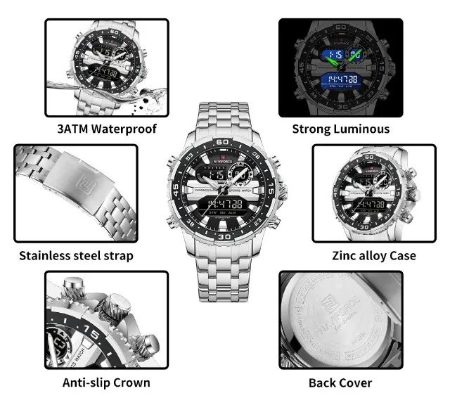 Relógio masculino de luxo elegante pulseira prateada - Foto 4