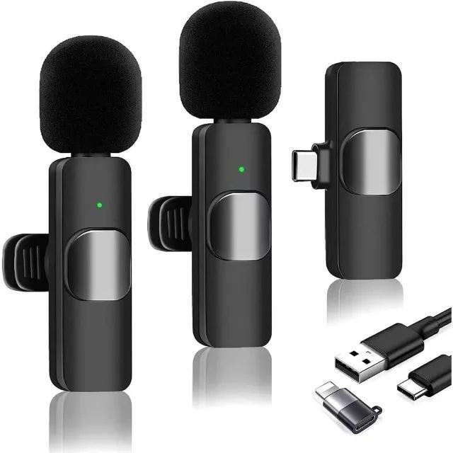 Microfone de lapela duplo Sem Fio K9 Vlog, Compatível com Tipo-C