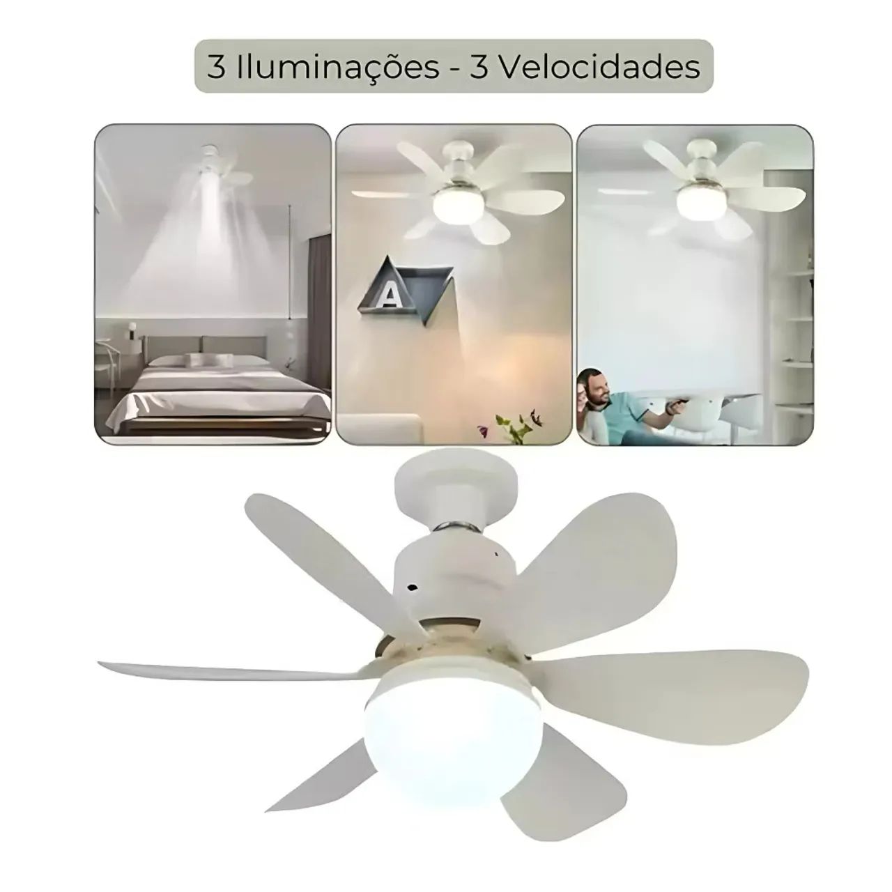 Ventilador de Teto branco com Lâmpada LED e Controle Remoto - Foto 2