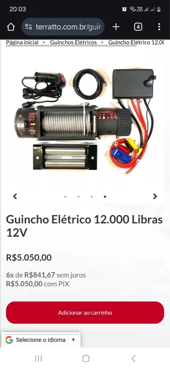Guincho Elétrico 12.000 Libras 12V
