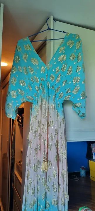 Vestido Longo Boho  azul e dourado - Foto 2