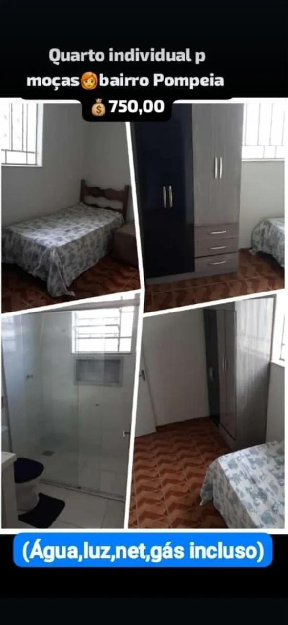Quartos individuais p mulheres?Bairro pompeia?Belo Horizonte