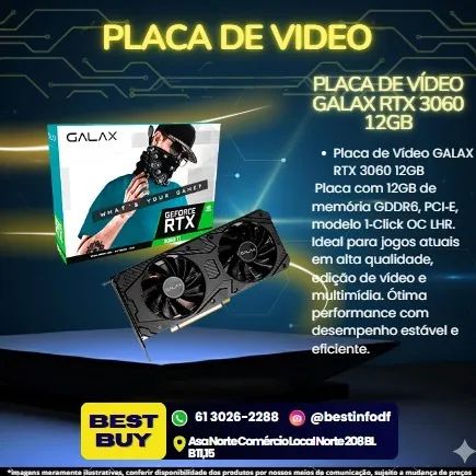 PLACA DE VIDEO GALAX RTX 3060 12GB PG190 BK GF 1-CLICK OC LHR PCI-E