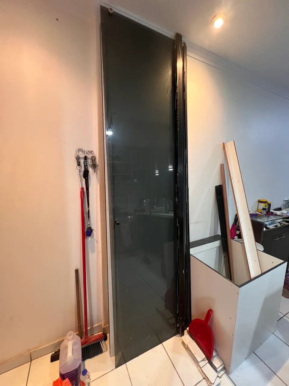 Blindex fume porta de correr com castilho completo