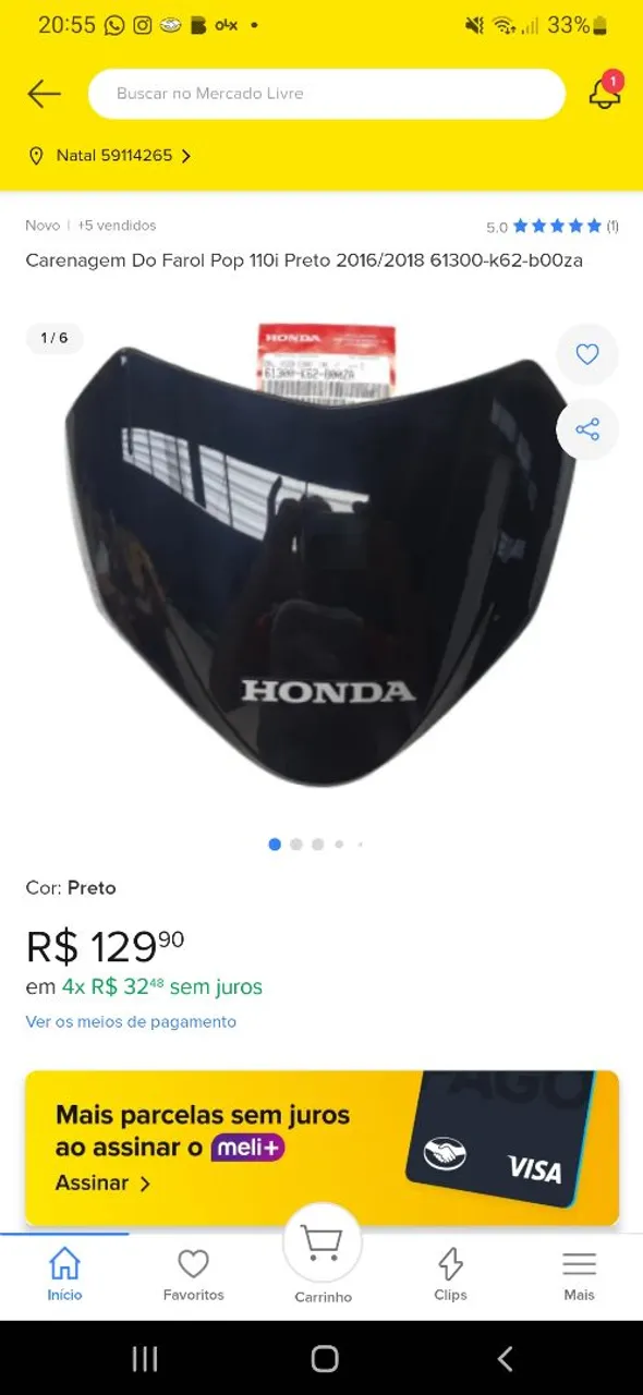 Carenagem Do Farol Pop 110i Preto 2016/2018